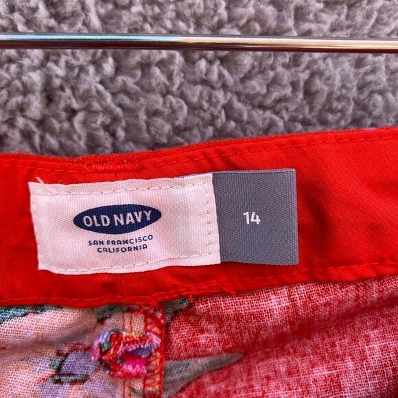 Old Navy Red Floral Hawaiian Linen Rayon Blend Shorts Sz 14 - Picture 8 of 11